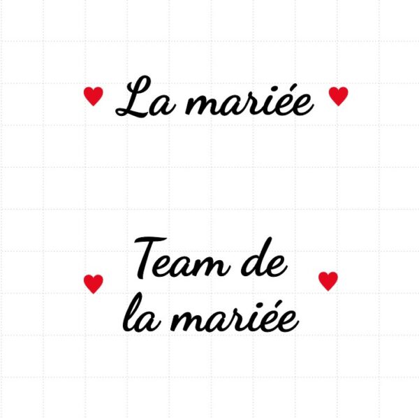 flex thermocollant pour flocage Teeshirt spécial mariage EVJF "La mariée" "Team de la mariée"
