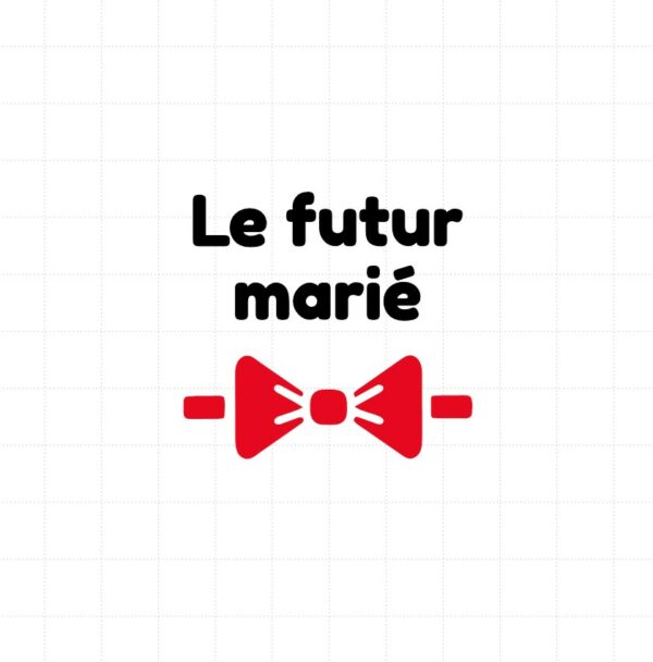 flex thermocollant nœud papillon rouge surmonté du texte Le futur marié en noir