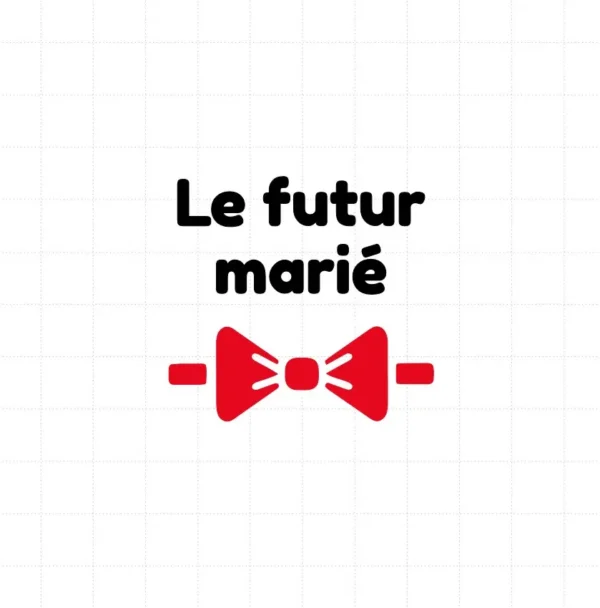 flex thermocollant nœud papillon rouge surmonté du texte Le futur marié en noir