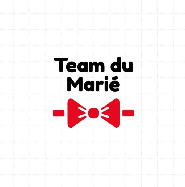 flex thermocollant nœud papillon rouge surmonté du texte Team du marié en noir