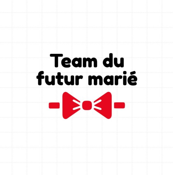 flex thermocollant nœud papillon rouge surmonté du texte Team du futur marié en noir