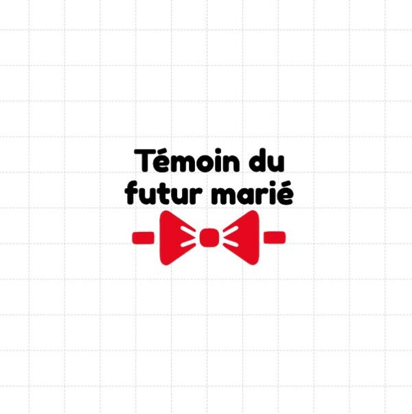 flex thermocollant nœud papillon rouge surmonté du texte témoin du futur marié en noir