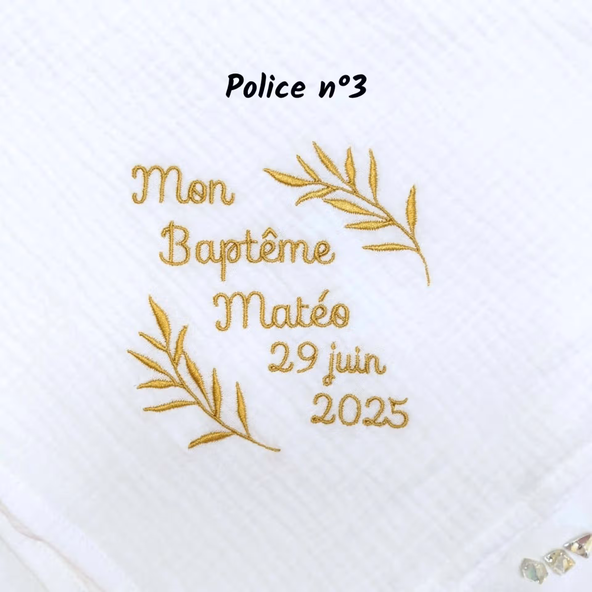 Lange de baptême en double gaze de coton - motif rameaux