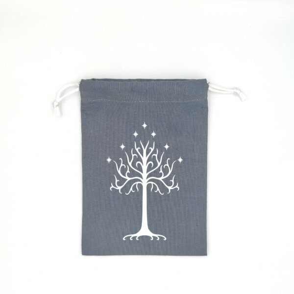 Bourse à dés plate grise- motif Arbre du Gondor argenté