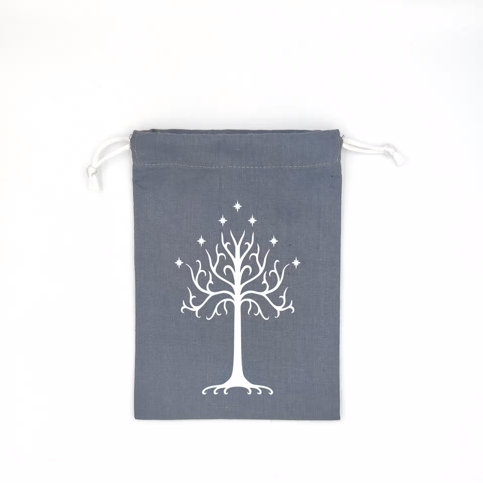 Bourse à dés plate grise- motif Arbre du Gondor argenté Bourse à dés plate grise- motif Arbre du Gondor argenté