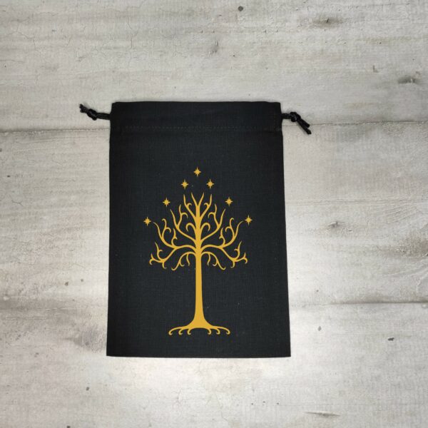Bourse à dés plate noire - motif Arbre du Gondor en or