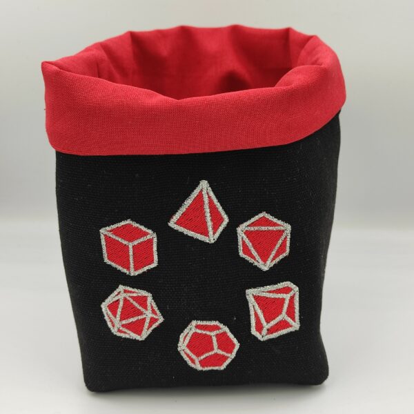 bourse à dés carré noire brodée jeu de rôle rouge