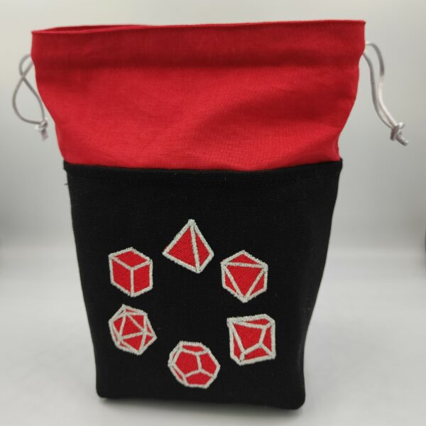 bourse à dés carré noire brodée jeu de rôle rouge