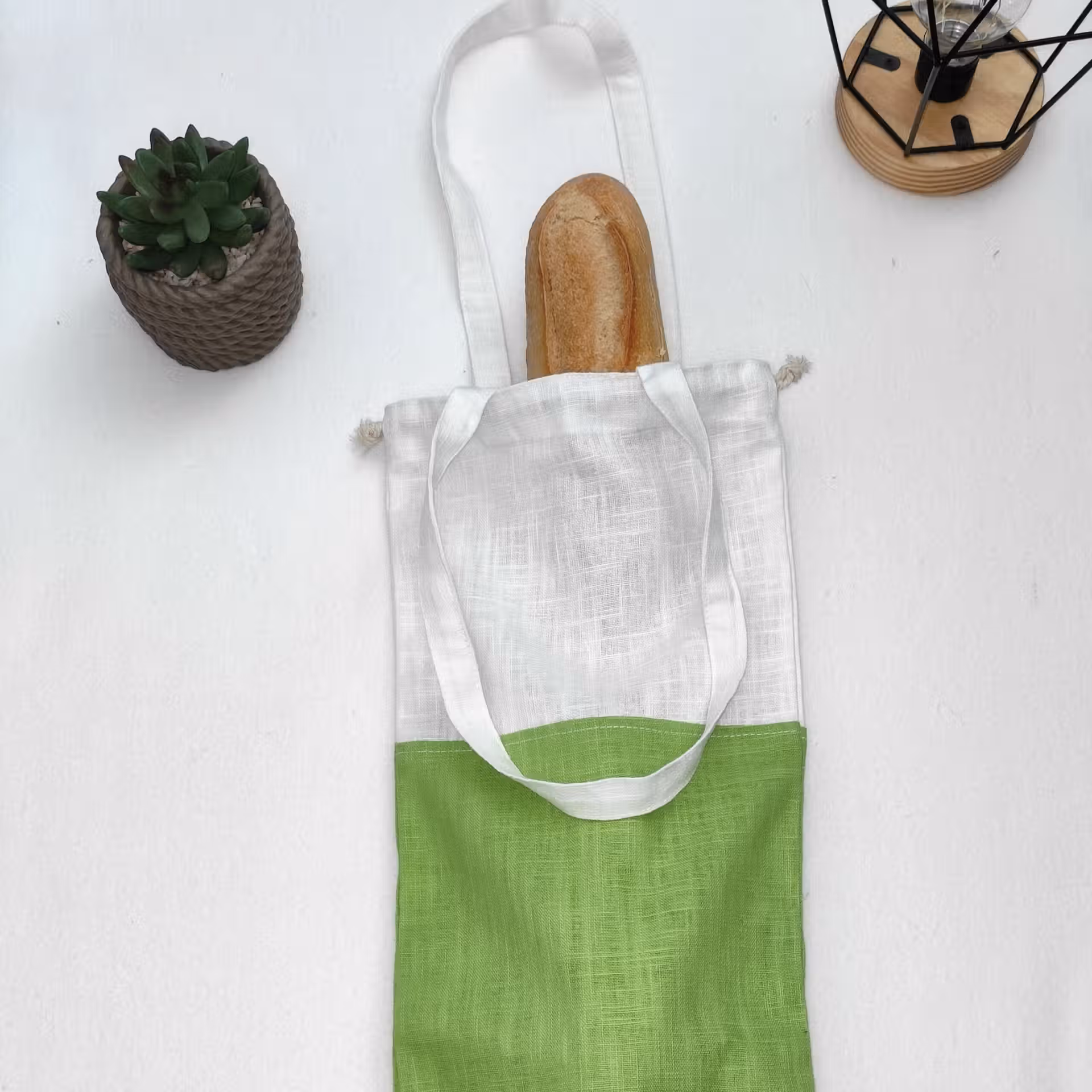 sac à pain bicolore vert et blanc