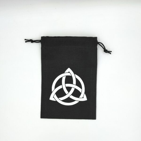 Bourse à dés plate noire - motif nœud celtique Triquetra