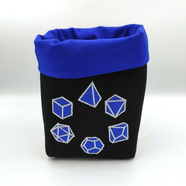 bourse à dés carré noire brodée jeu de rôle bleu roi