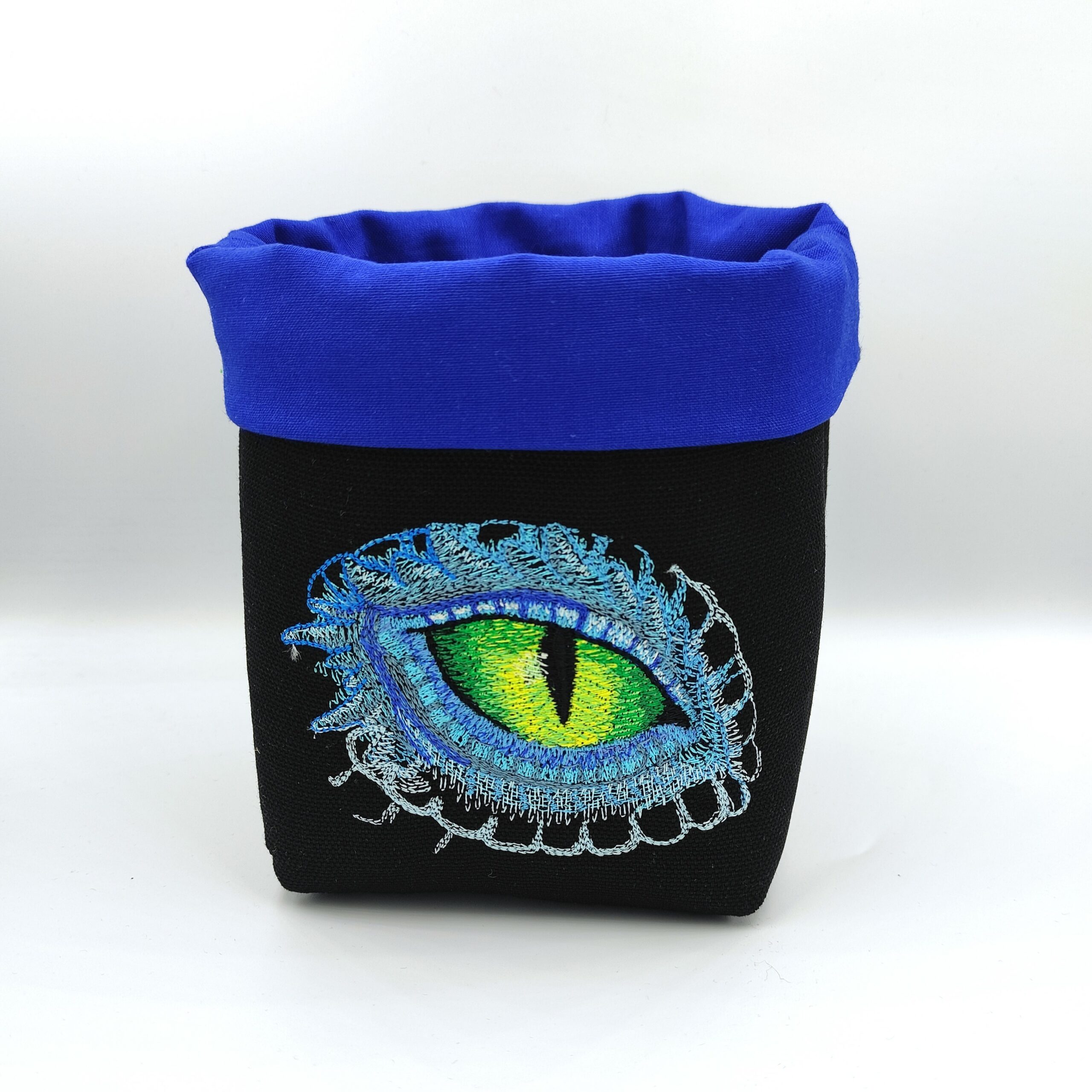 Bourse à dés carrée noire et bleue - motif œil de dragon