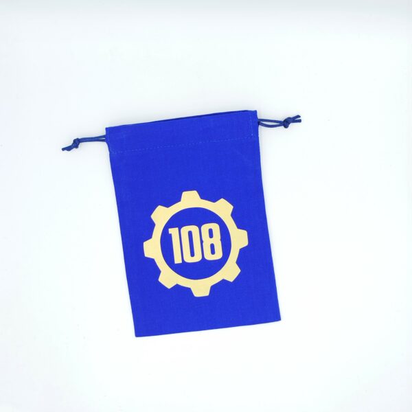 Bourse à dés plate inspirée de l'univers Fallout avec porte crantée et numéro d'abri 108 Vault Tec