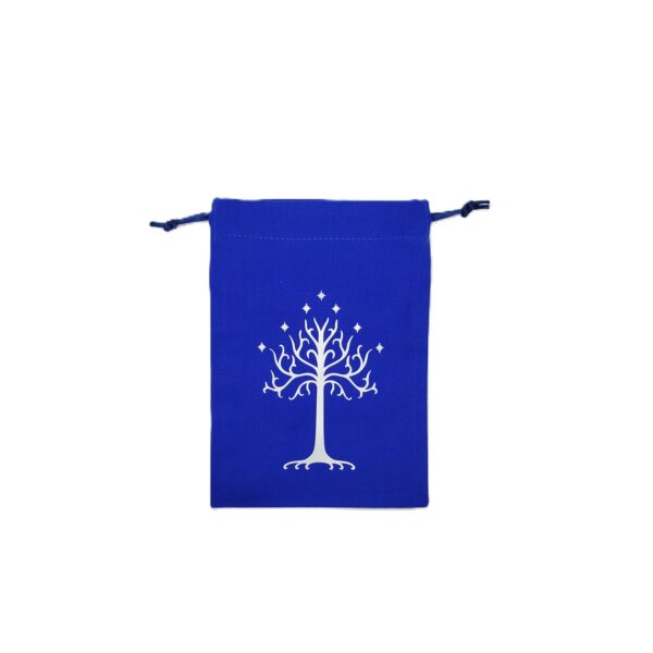 Bourse à dés plate bleue - motif Arbre du Gondor argenté