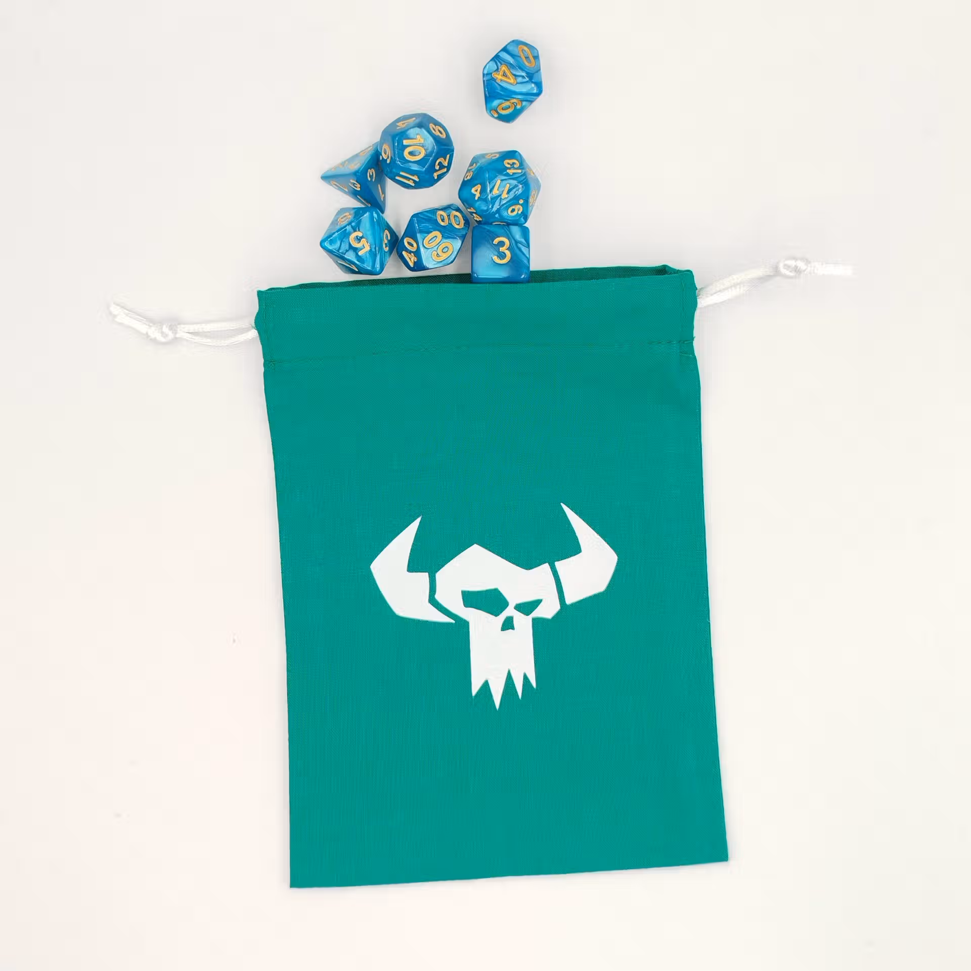 Bourse à dés plate verte - motif Ork à cornes (version 1)