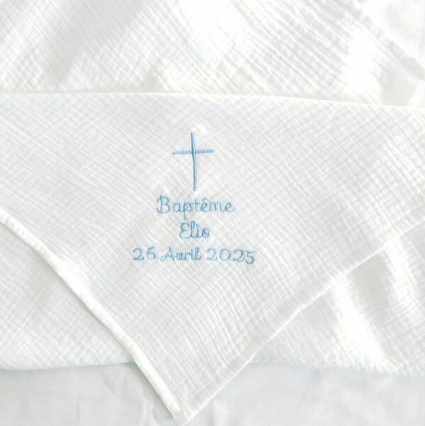 Lange de baptême en double gaze de coton - motif croix