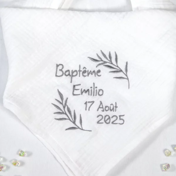 Lange de baptême en double gaze de coton - motif rameaux