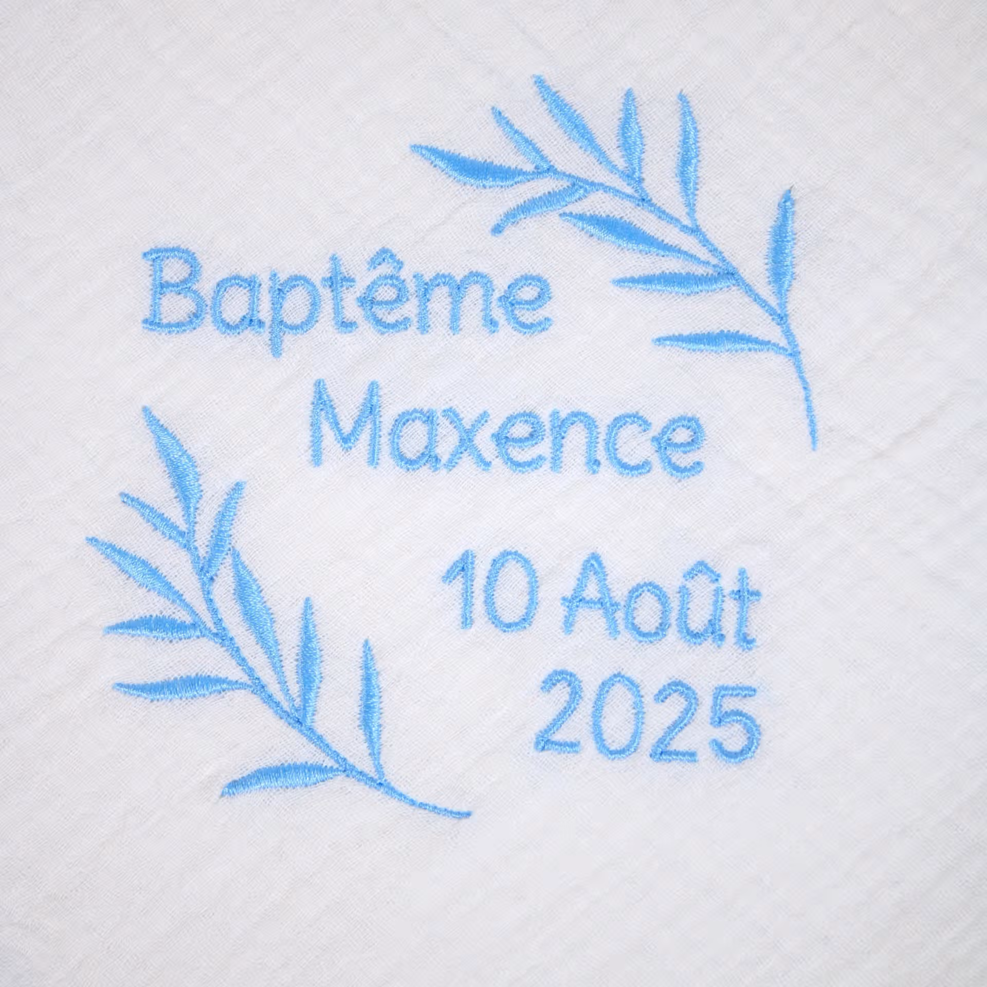 Lange de baptême en double gaze de coton - motif rameaux