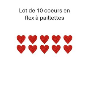 Lot de 10 cœurs en flex ou vinyle thermocollant à paillettes