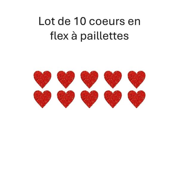 Lot de 10 cœurs en flex ou vinyle thermocollant à paillettes
