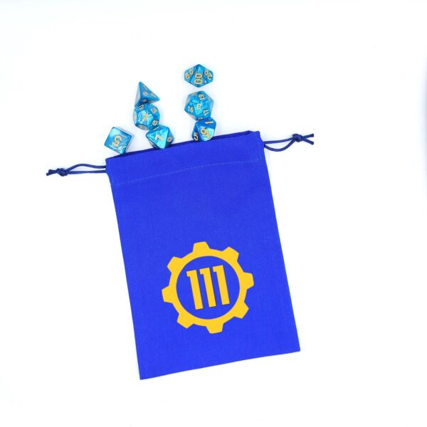 Bourse à dés plate inspirée de l'univers Fallout avec porte crantée et numéro d'abri 111 Vault Tec