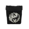 bourse à dé carrée brodée noire avec deux dragons blancs yin yang ouverte