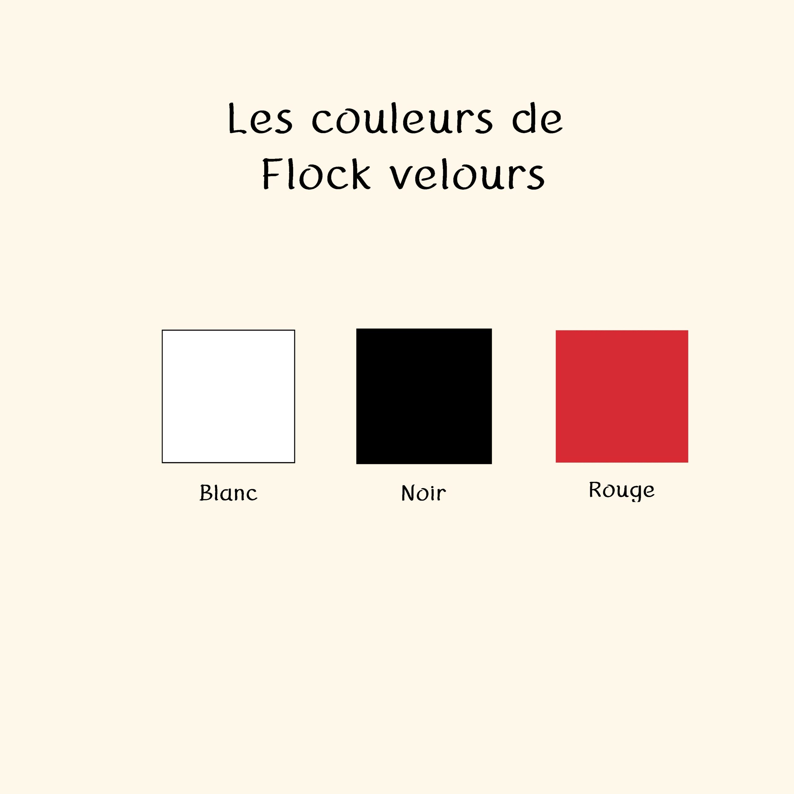 couleurs flock velours : blanc, noir et rouge
