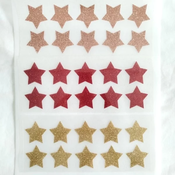 Lot de 10 étoiles en flex ou vinyle thermocollant à paillettes