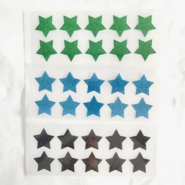 Lot de 10 étoiles en flex ou vinyle thermocollant à paillettes