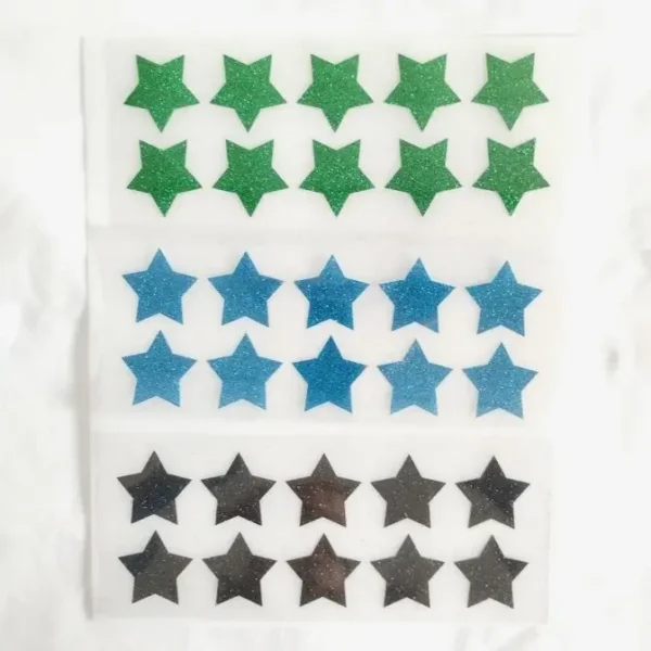 Lot de 10 étoiles en flex ou vinyle thermocollant à paillettes