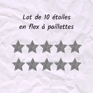 Lot de 10 étoiles en flex ou vinyle thermocollant à paillettes