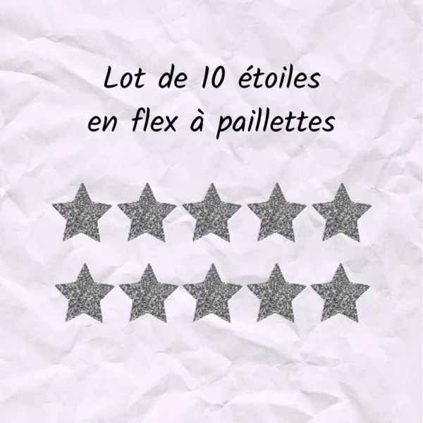 Lot de 10 étoiles en flex ou vinyle thermocollant à paillettes