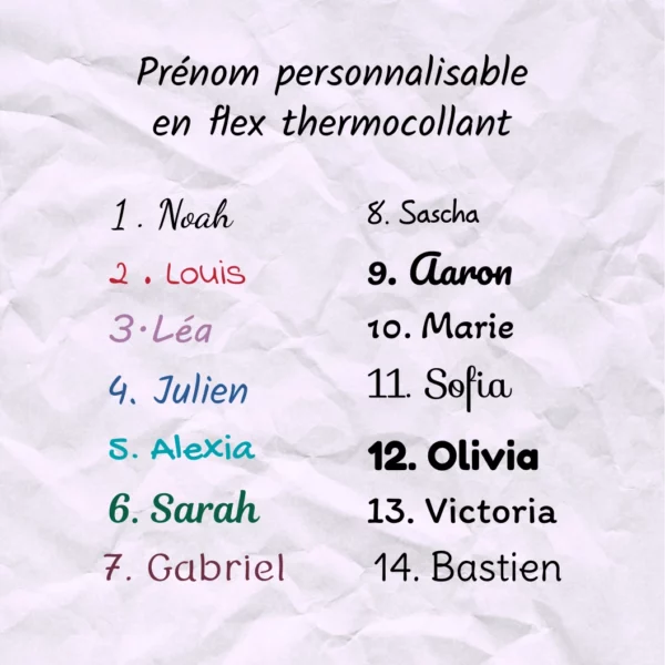 Prénom ou mot en flex ou vinyle thermocollant