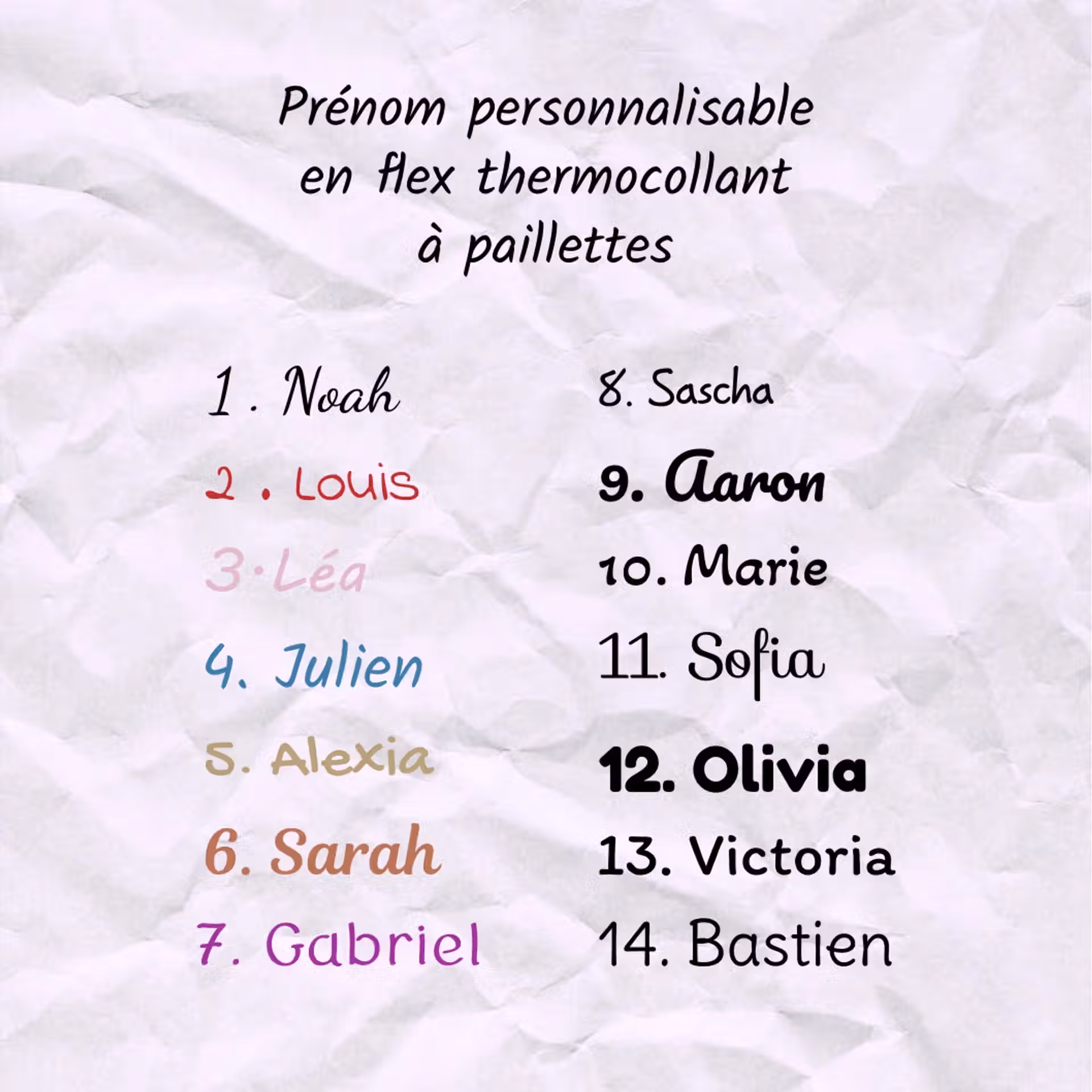 Prénom ou mot en flex ou vinyle thermocollant à paillettes