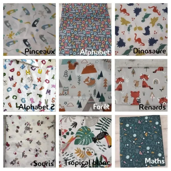 tissus collage avec noms1v2 Trousse d'écolier personnalisable avec prénom