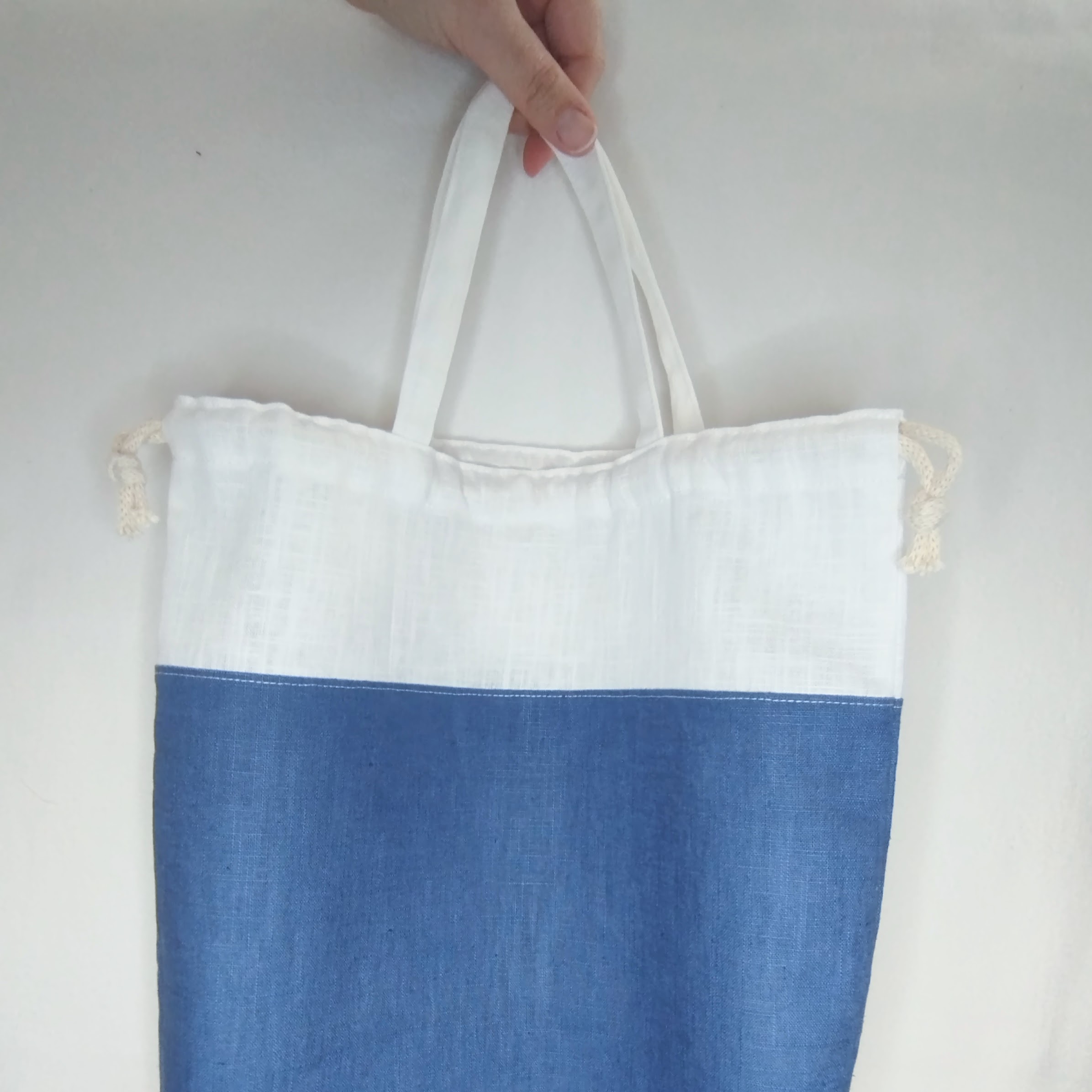 sac à pain rond bicolore bleu et écru