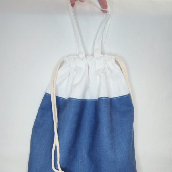 sac à pain rond bicolore bleu et écru