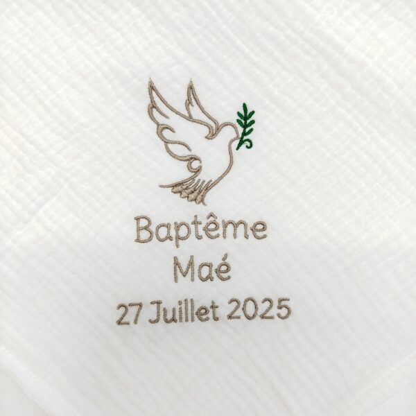 Lange de baptême en double gaze de coton - motif colombe