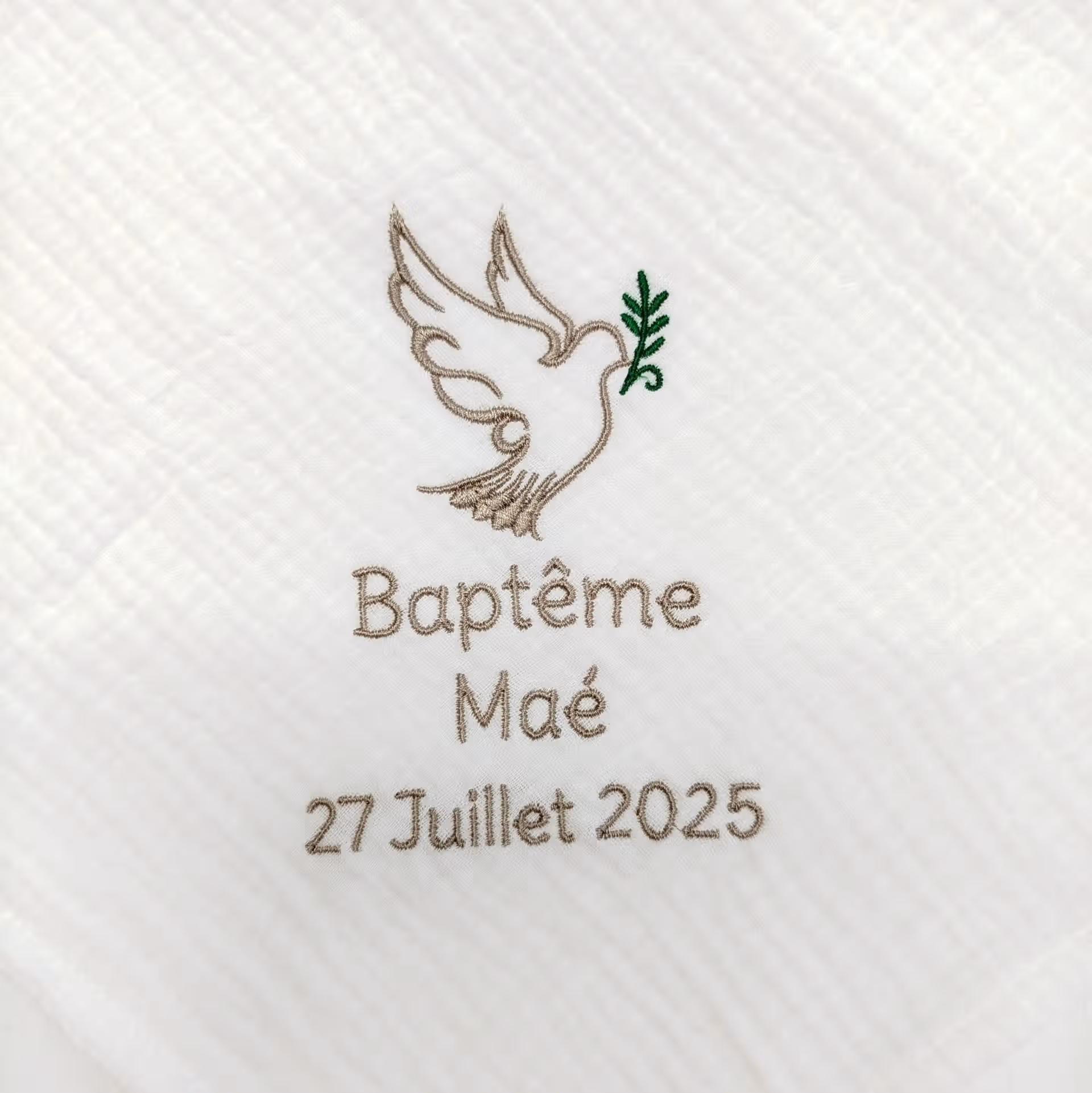 Lange de baptême en double gaze de coton - motif colombe