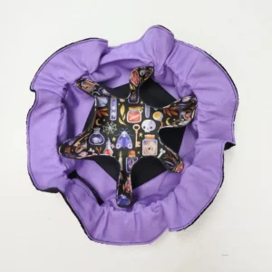 Bourse à dés ronde compartimentée en velours noir - motif sorcier