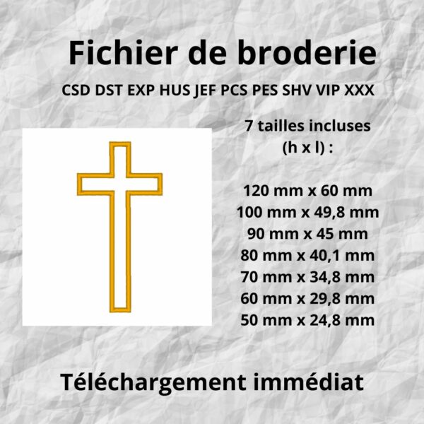 Fichier de Broderie - Contour Croix Chrétienne - 7 tailles
