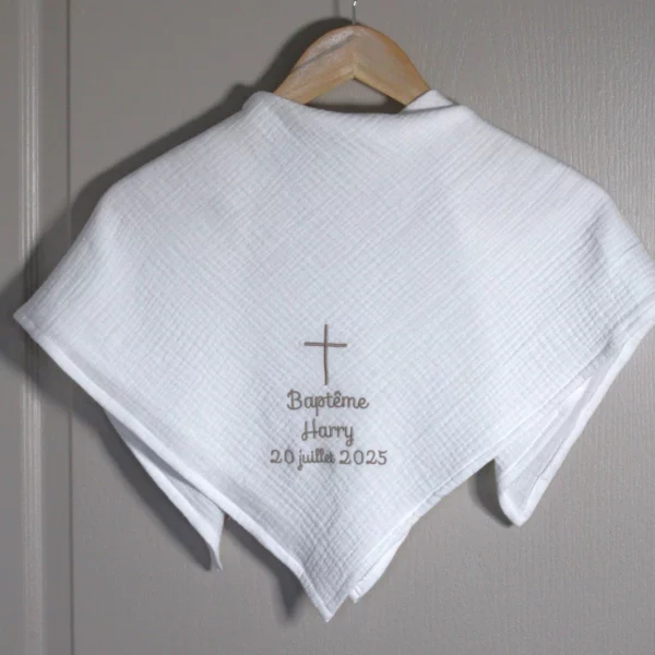 Lange de baptême en double gaze de coton - motif croix