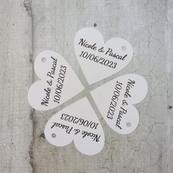 Lot de 20 Etiquettes cœur en papier, perforées et personnalisées