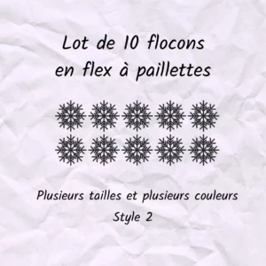 Lot de 10 flocons de neige en flex ou vinyle thermocollant à paillettes - style 2
