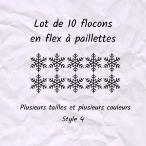 Lot de 10 flocons de neige en flex ou vinyle thermocollant à paillettes - style 4