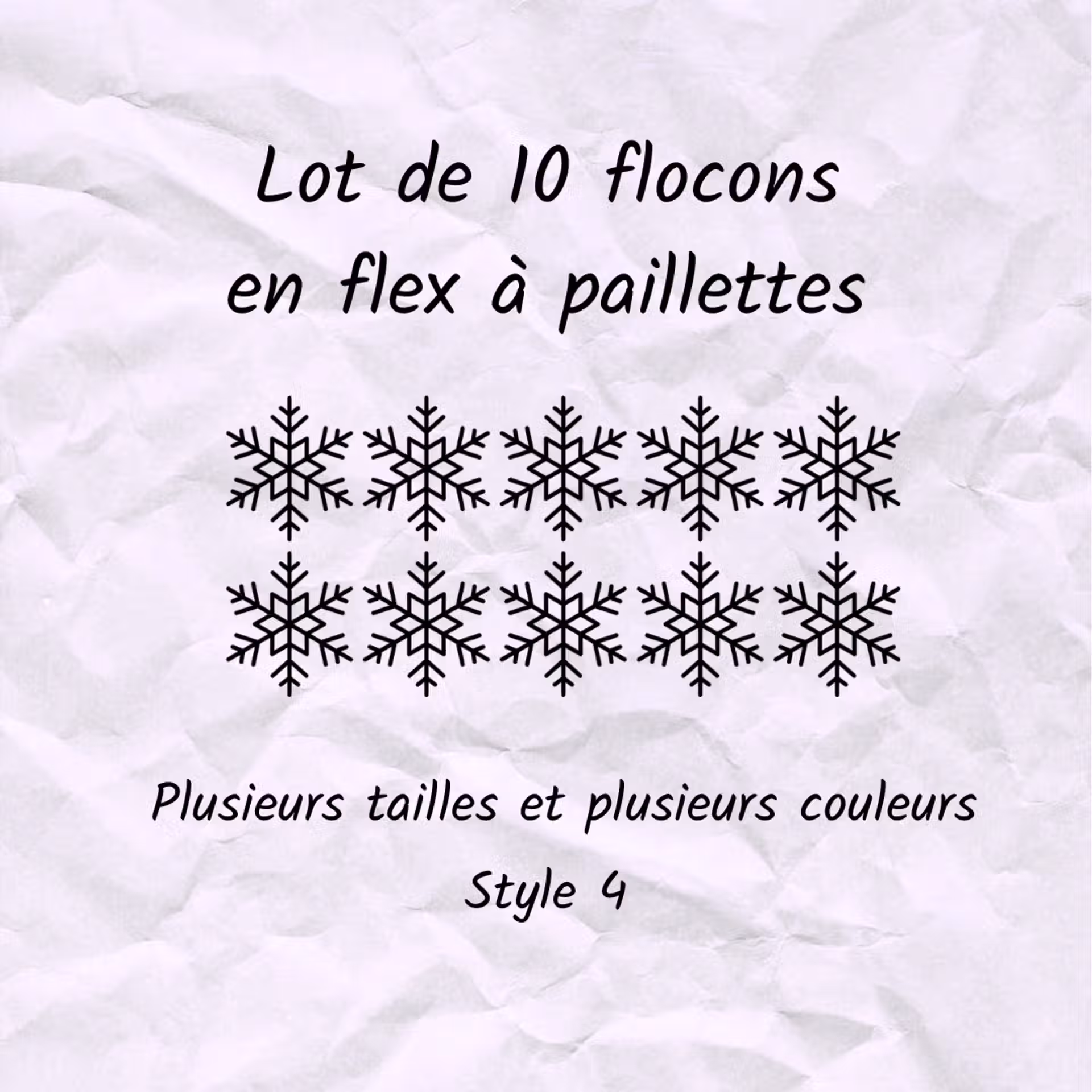 Lot de 10 flocons de neige en flex ou vinyle thermocollant à paillettes - style 4