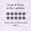 Lot de 10 flocons de neige en flex ou vinyle thermocollant à paillettes - style 1