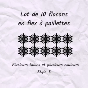 Lot de 10 flocons de neige en flex ou vinyle thermocollant à paillettes - style 3