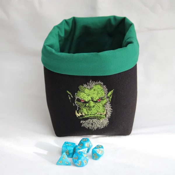 Bourse à dés carrée noire brodée - Ork face