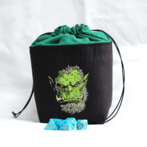 Bourse à dés carrée noire brodée - Ork face